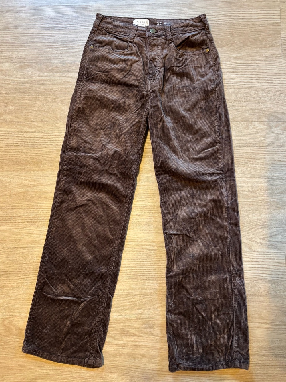 Anthropologie Pilcro Women’s Sz 26 Mid-Rise Corduroy Crop Flare Jeans Brown